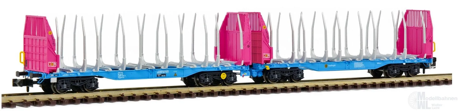 Sudexpress N657319 - Holztransportwagen Innofreight Ep.VI Sggmrrs 90 pink/blau N 1:160