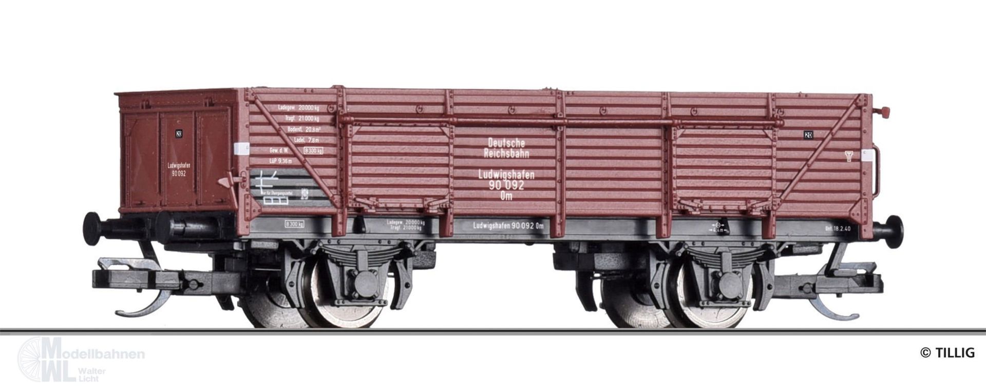 Tillig 17636 - Güterwagen offen DRG Ep.II Om Ludwigshafen TT 1:120 Tillig 17636 - Güterwagen offen DRG Ep.II Om Ludwigshafen TT 1:120