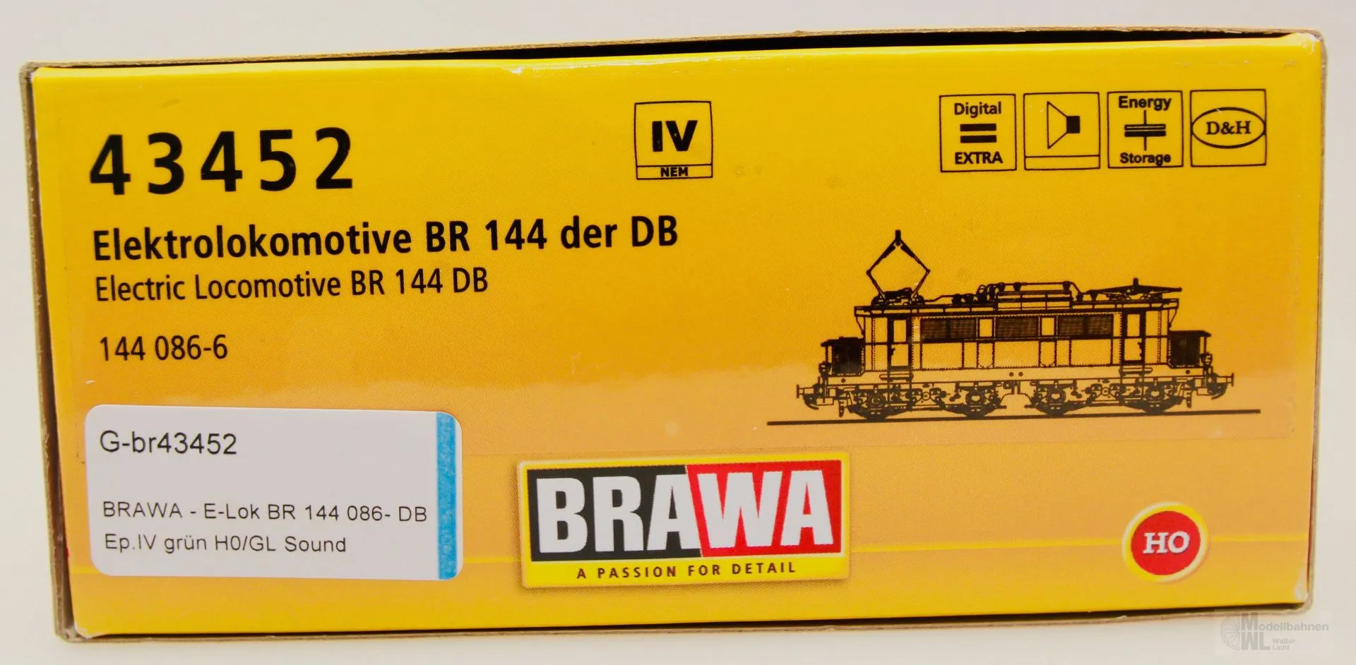 Brawa 43452 - BRAWA - E-Lok BR 144 086-6 DB Ep.IV grün H0/GL Sound