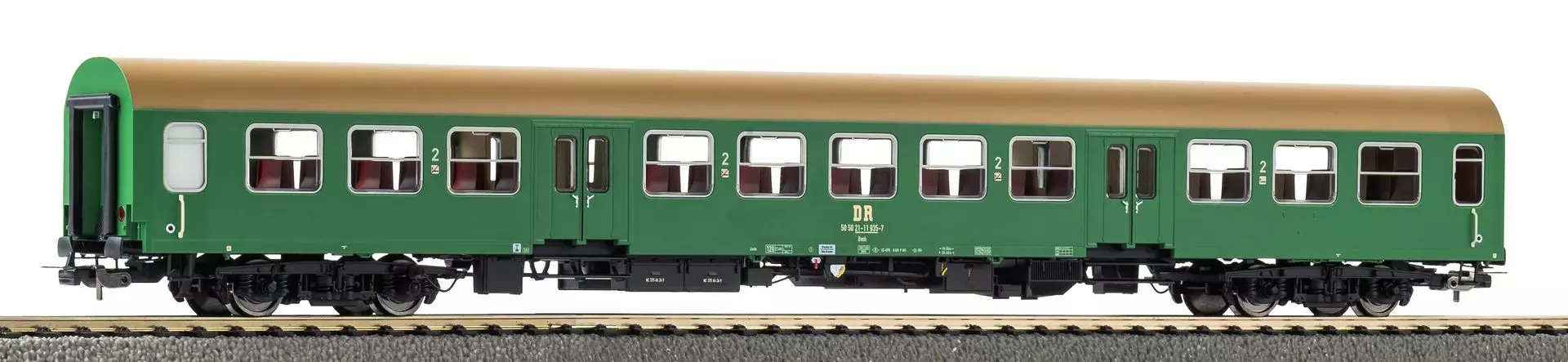 Piko 28003 - Mitteleinstiegswagen DR Ep.IV 2.Kl. Grün / braunes Dach H0/GL