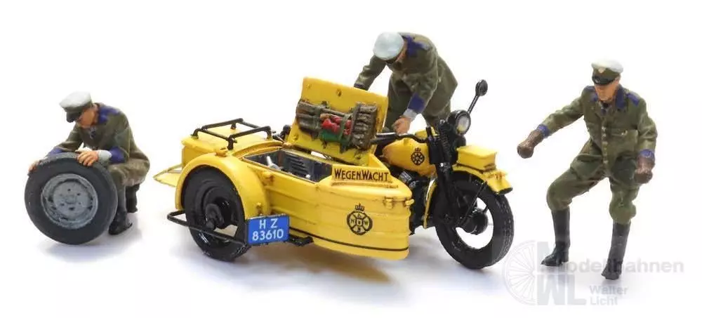 ARTITEC b.v. 10398 - ANWB Pannenhilfe Motorrad Beiwagen mit Figuren BAUSATZ H0 1:87