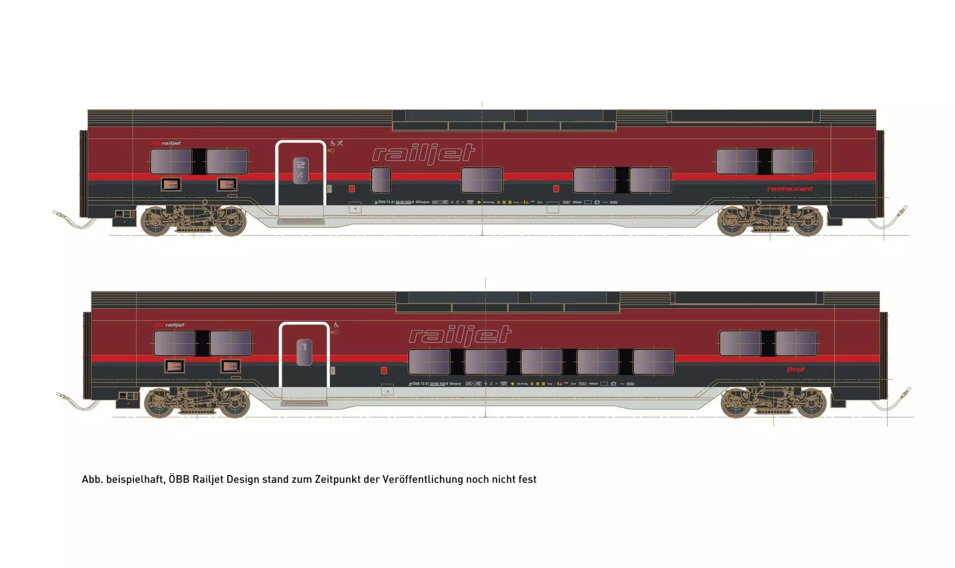 Hobbytrain 25403 - Railjet ÖBB Ep.VI DANI 2-tlg. Speisewagen + 1. Kl. Wagen N 1:160