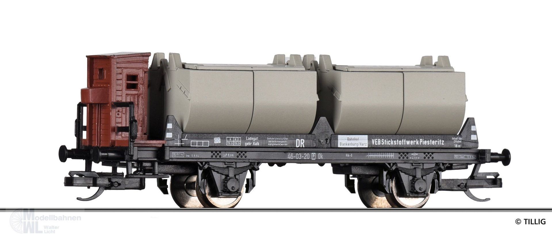 Tillig 14705 - Kalkkübelwagen DR Ep.III Ok VEB Stickstoffwerke Piesteritz TT 1:120 Tillig 14705 - Kalkkübelwagen DR Ep.III Ok VEB Stickstoffwerke Piesteritz TT 1:120