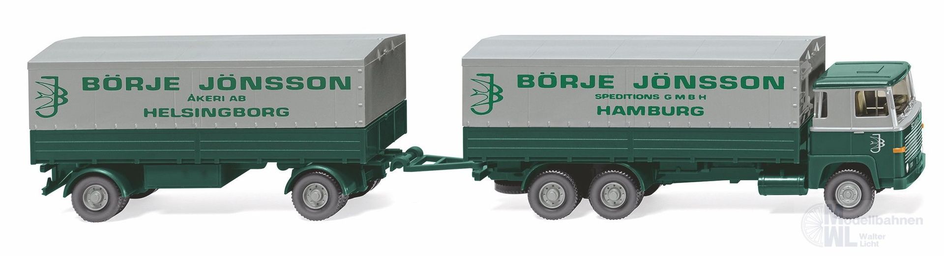 318734_e Wiking 046001 - Pritschenhängerzug Scania 111 Börje Jönsson H0 1:87