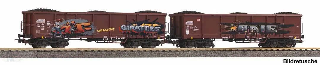 Piko 28338 - Güterwagen Set DB Ep.VI 2.tlg. Eaos mit Graffiti H0/GL