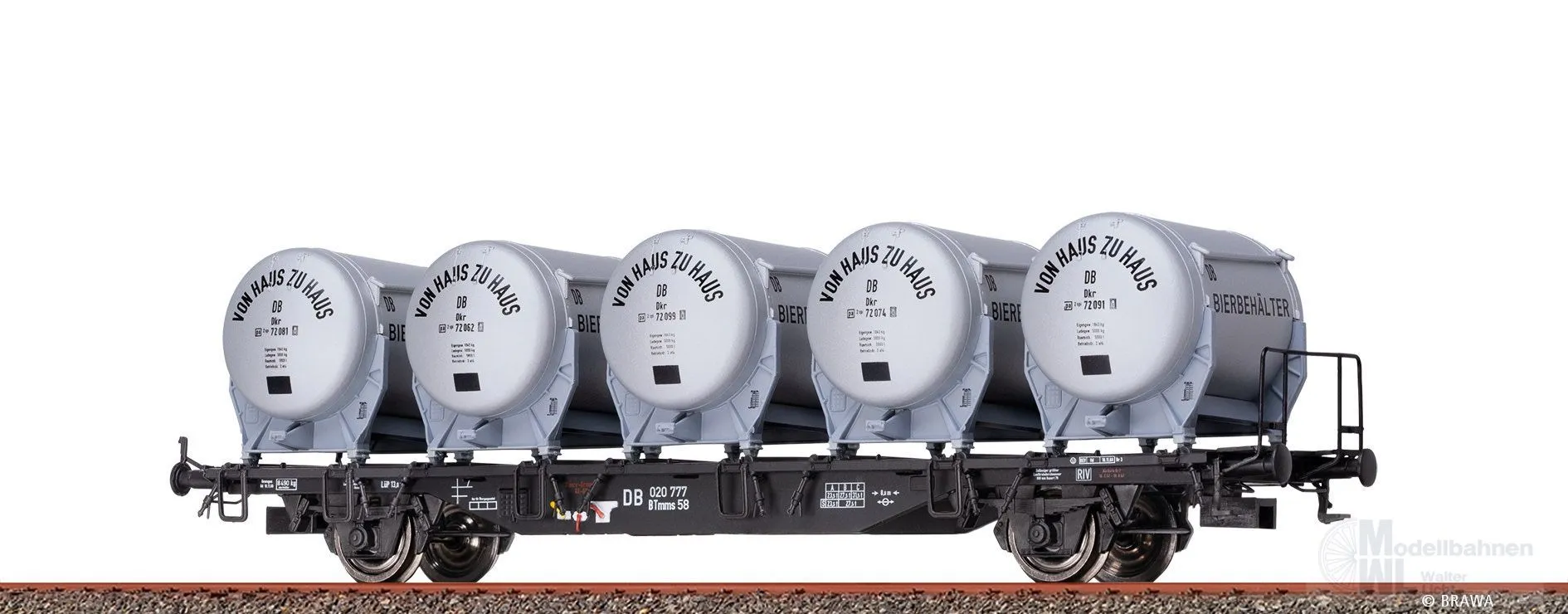 Brawa 49136 - Behältertragwagen DB Ep.III BTmms58 mit Dikr 602 H0/GL