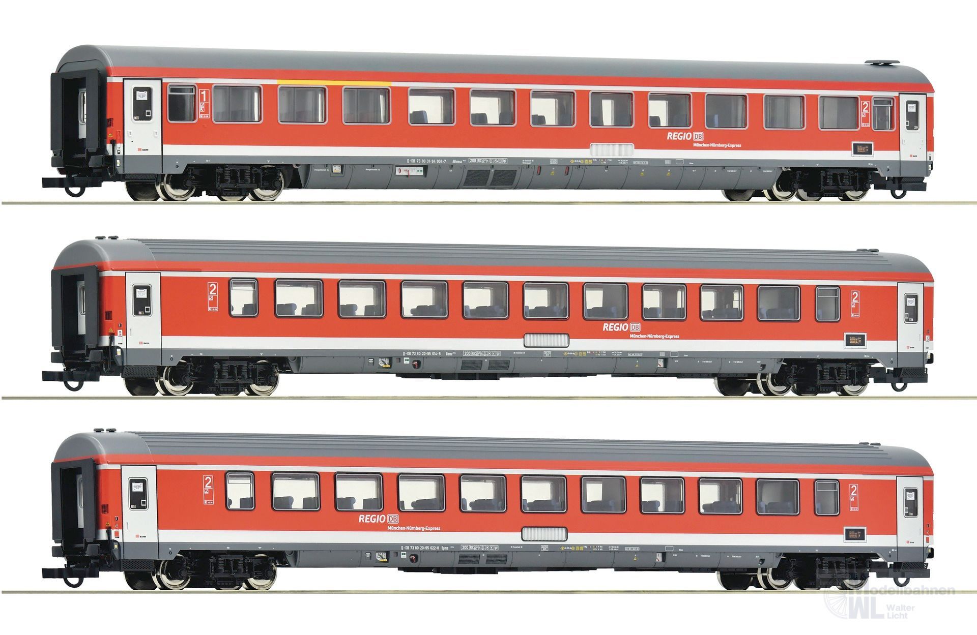 Roco 6200096 - Personenwagen Set DB Ep.VI 3.tlg. Müchen-Nürnberg H0/GL