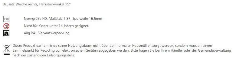 Tillig 85423 - Bausatz Weiche rechts Herzstückwinkel 15° H0/GL