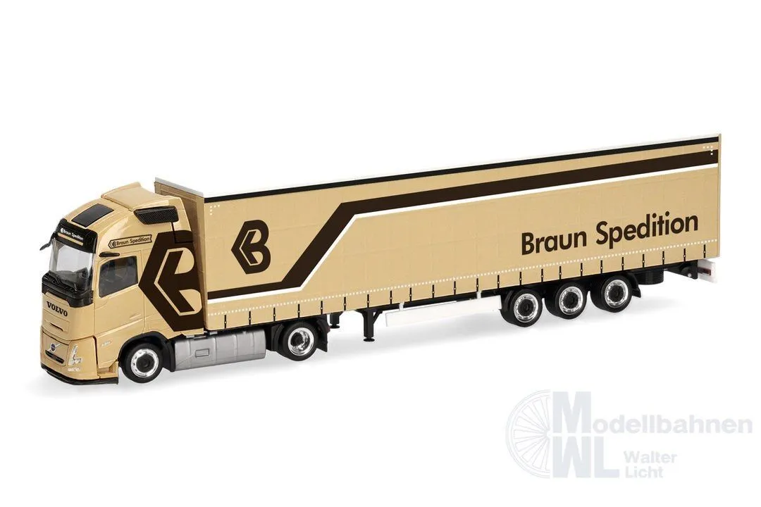 Herpa 322195 - Volvo FH Aero GL XL Jumbogardinenplanen-Sattelzug Braun (A) H0 1:87
