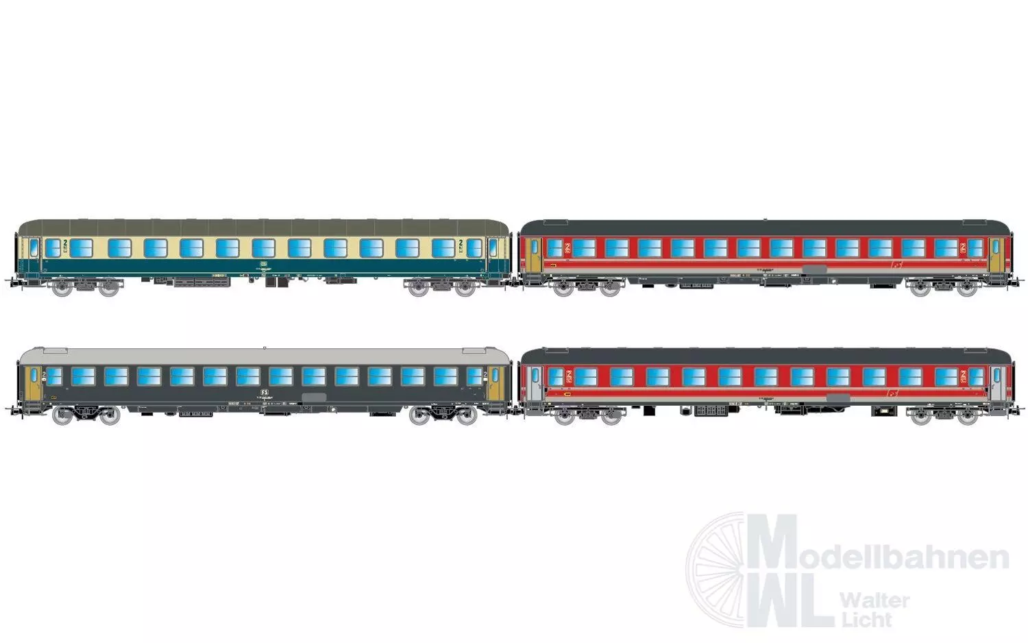 Rivarossi 4375 - Personenwagen Set FS/DB Ep.V 4.tlg. H0/GL