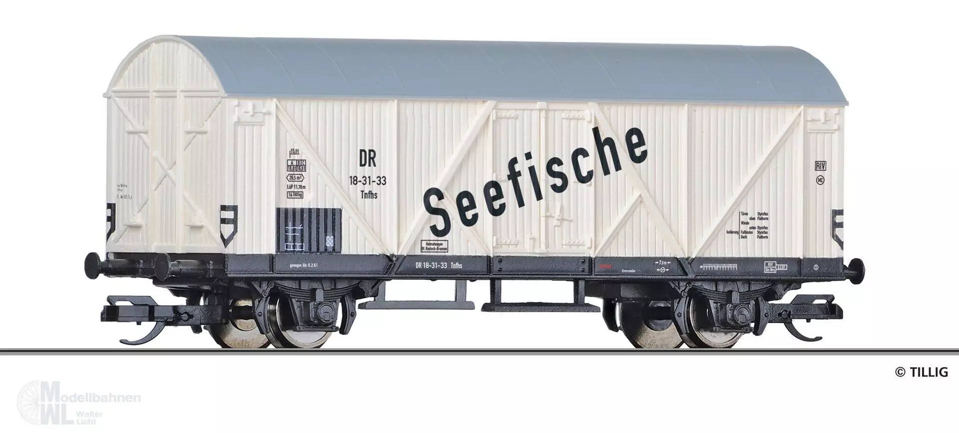 Tillig 17009 - Kühlwagen DR Ep.III Tnfhs Seefische TT 1:120