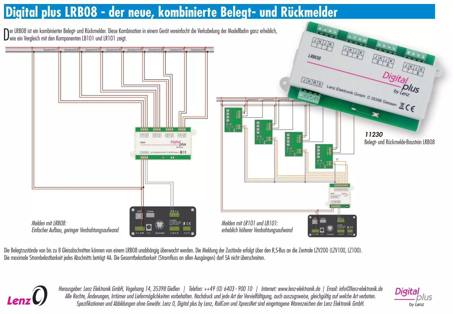 Lenz 11230 - LRB08 Belegt- und Rückmelder mit 8 Ausgängen