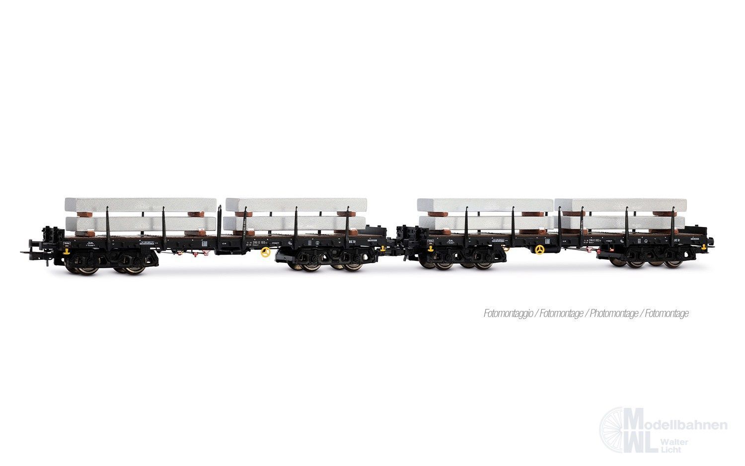 Rivarossi 6701 - Rungenwagen Set DB Ep.IV 2.tlg. beladen mit Alu-Blöcken H0/GL