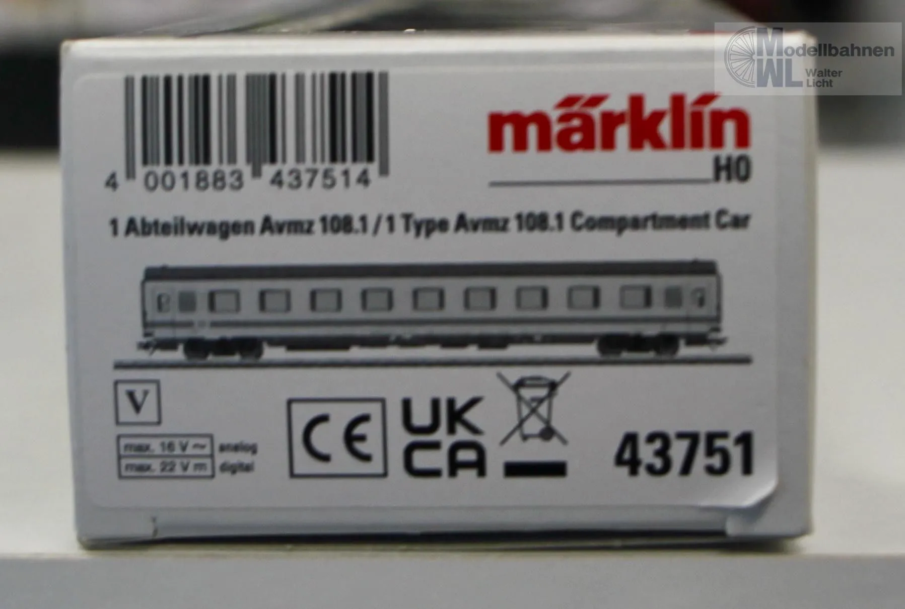 Märklin 43751 - MÄRKLIN - Abteilwagen DB AG Ep.V Avmz 108.1 H0/WS