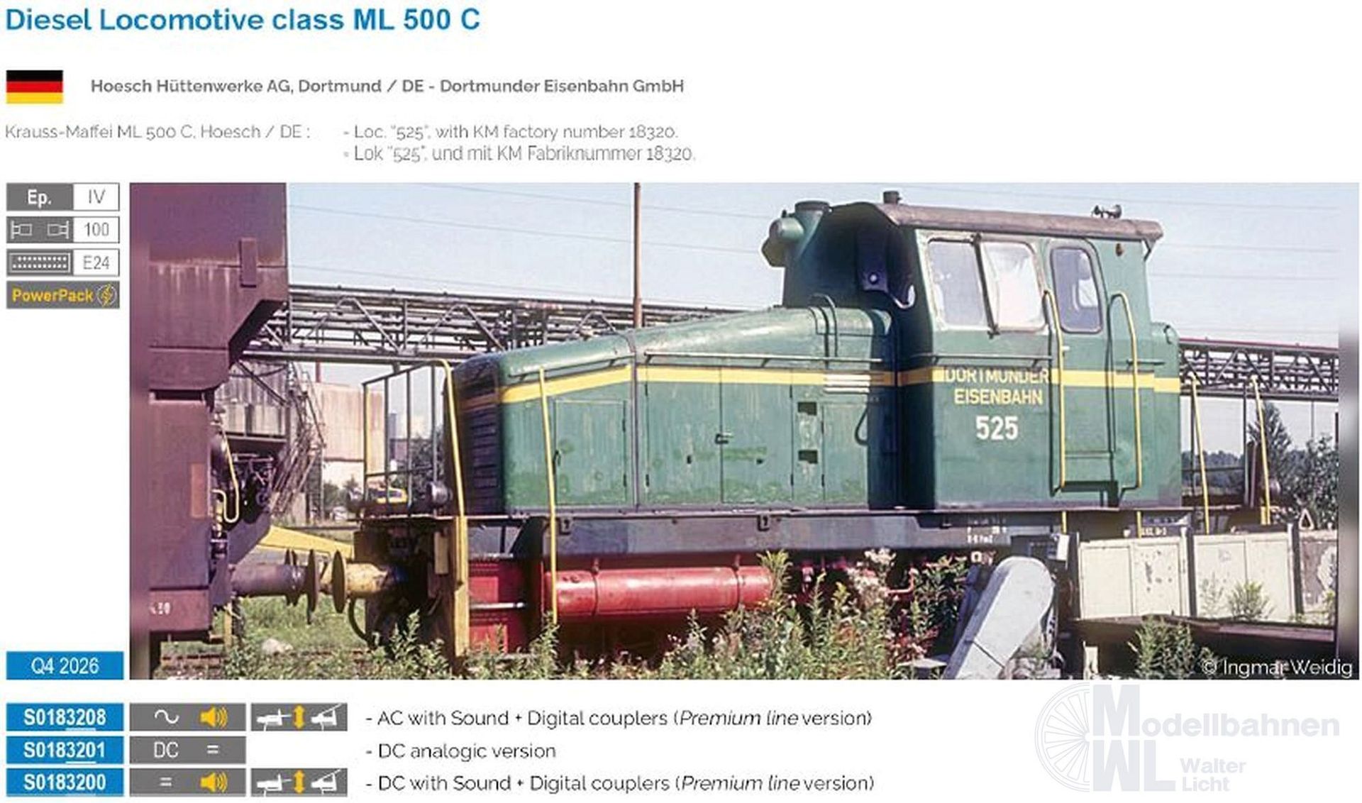 Sudexpress S0183200 - Diesellok ML 500C DE Ep.IV H0/GL Sound