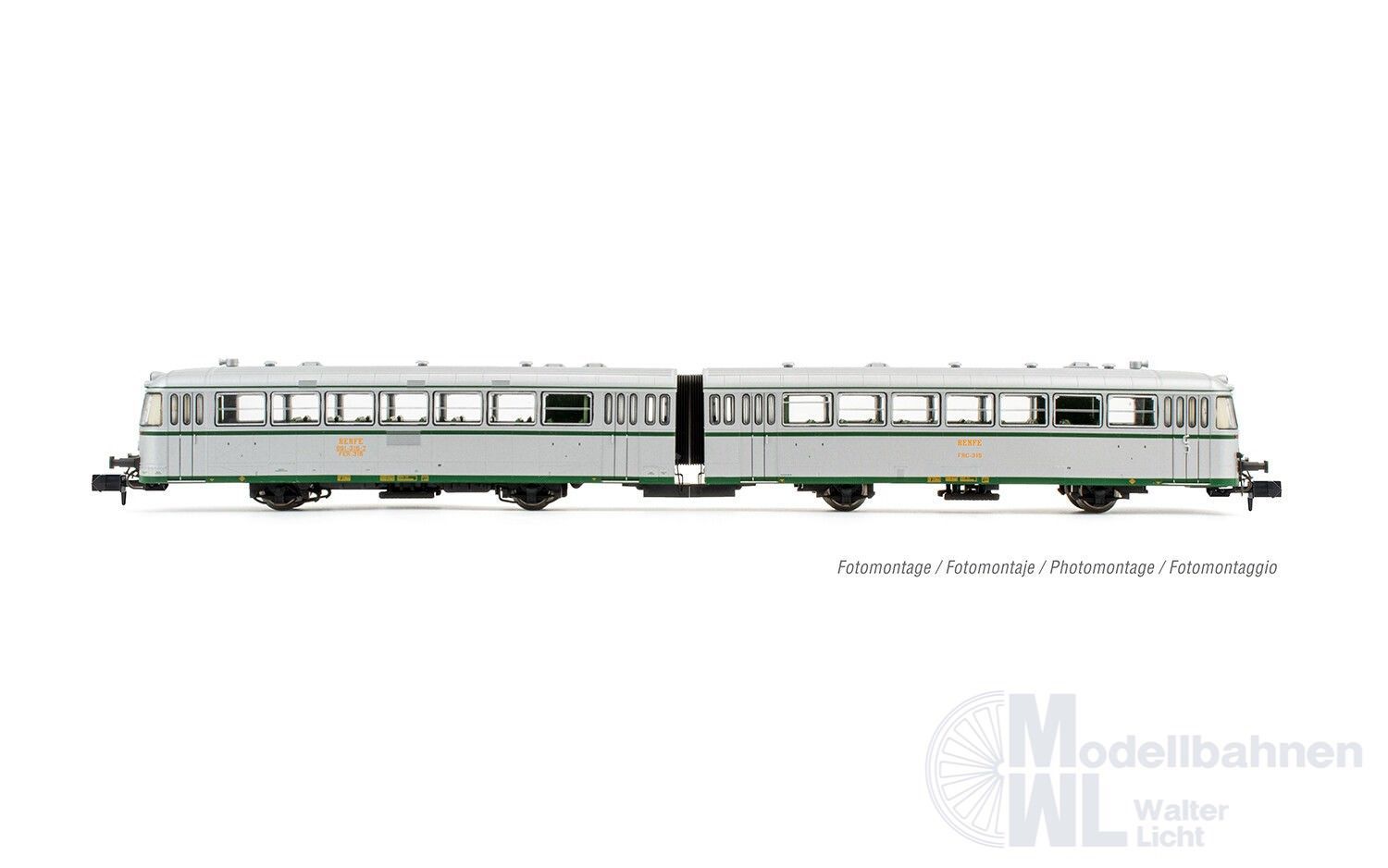Arnold 2351S - Schienenbus Reihe 591.500 RENFE Ep.IV 2.tlg. silber N 1:160 Sound