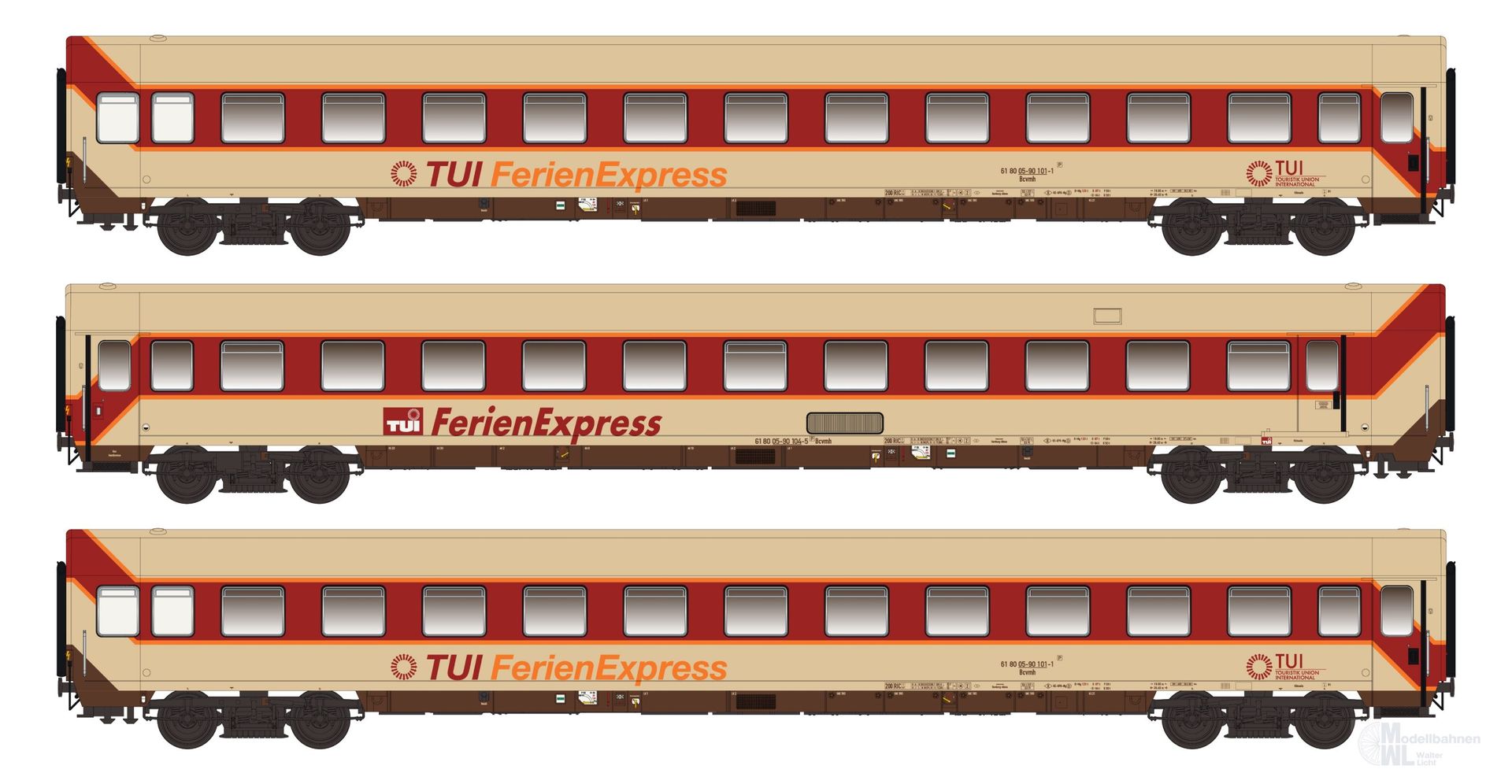 LS Models 96031AC - Liegewagen Set TUI Ferienexpress Ep.IV 3.tlg. Set I H0/WS