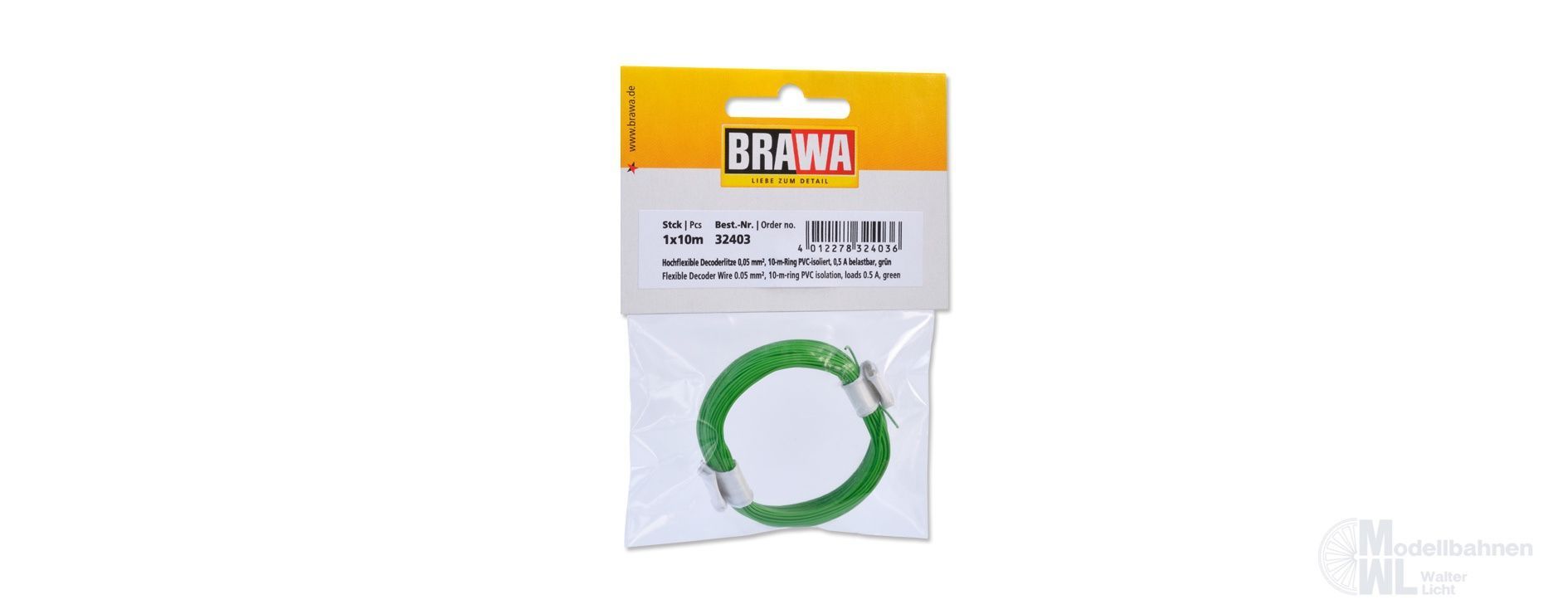 Brawa 32403 - Decoderlitze 0.05qmm grün 10 Meter