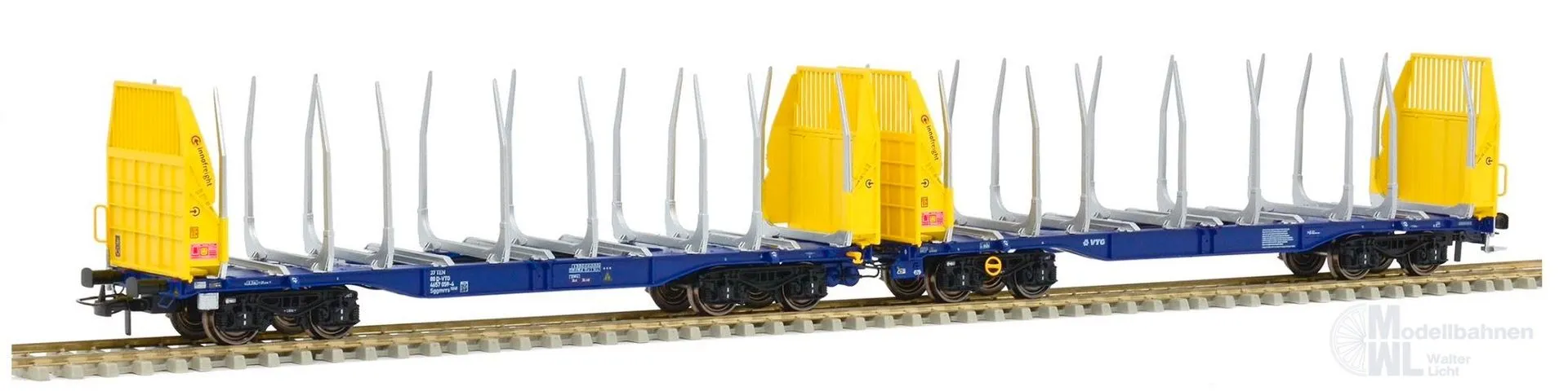 Sudexpress S657059 - Rungenwagen Einheit Innofreight VTG Ep.VI Smart GigaWood gelb/blau H0/GL