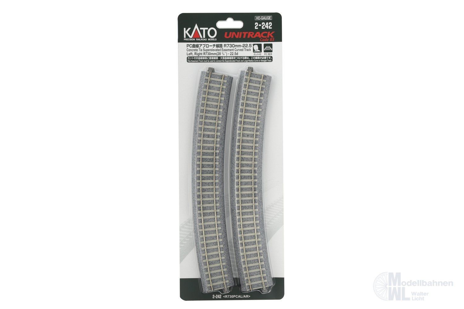 Kato 2-242 - Gleis gebogen R730mm 22,5° Übergangsgleis Betonschwellen H0 1:87