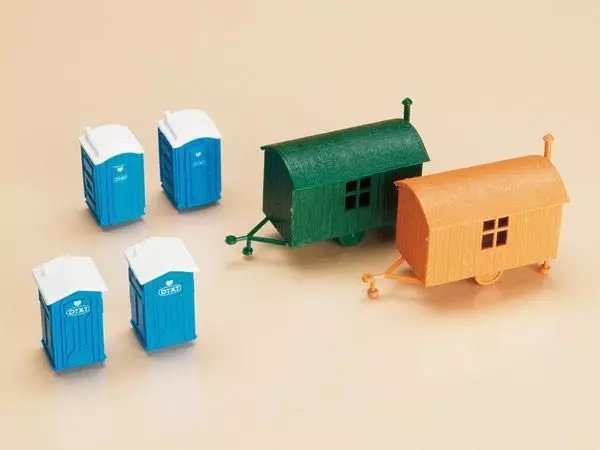 Auhagen 42641 - 2 Bauwagen, 4 Mobiltoiletten H0 1:87 / TT 1:120