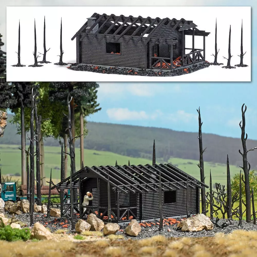 Busch 1853 - Abgebrannte Waldhütte H0 H0 1:87