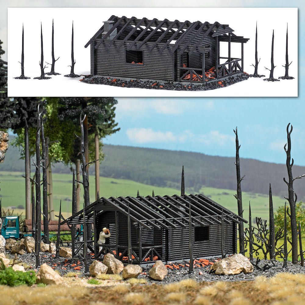 Busch 1853 - Abgebrannte Waldhütte H0 H0 1:87 Busch 1853 - Abgebrannte Waldhütte H0 H0 1:87