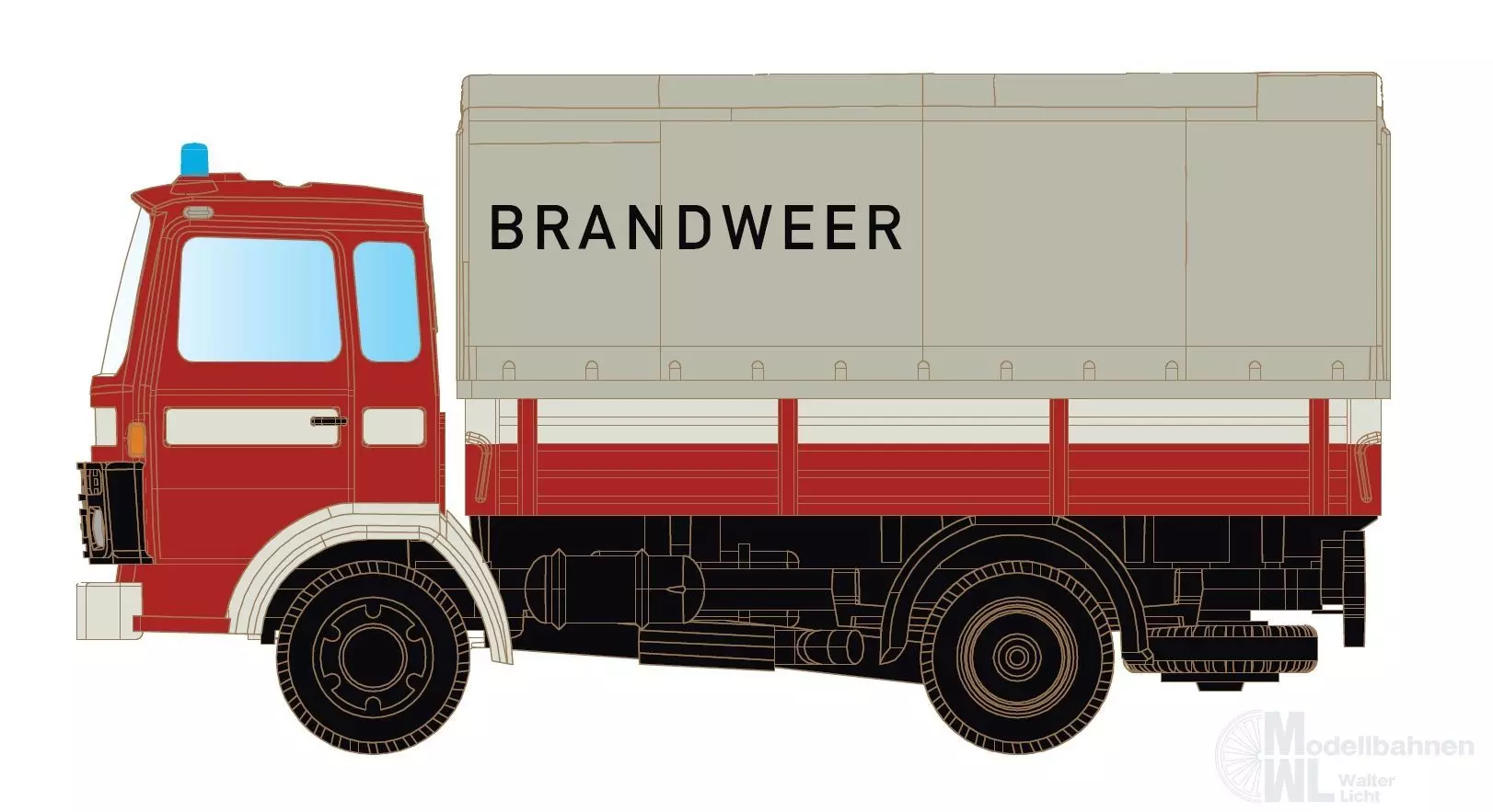 Lemke Minis 4835 - DAF 900 mit Pritsche/Plane Brandweer (NL) N 1:160