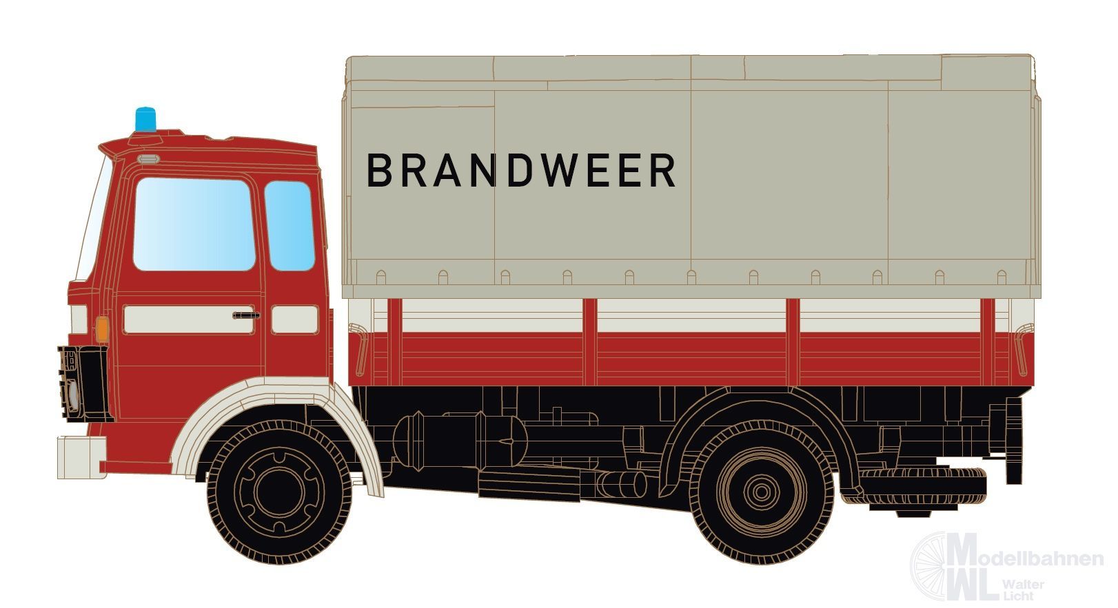 Lemke Minis 4835 - DAF 900 mit Pritsche/Plane Brandweer (NL) N 1:160