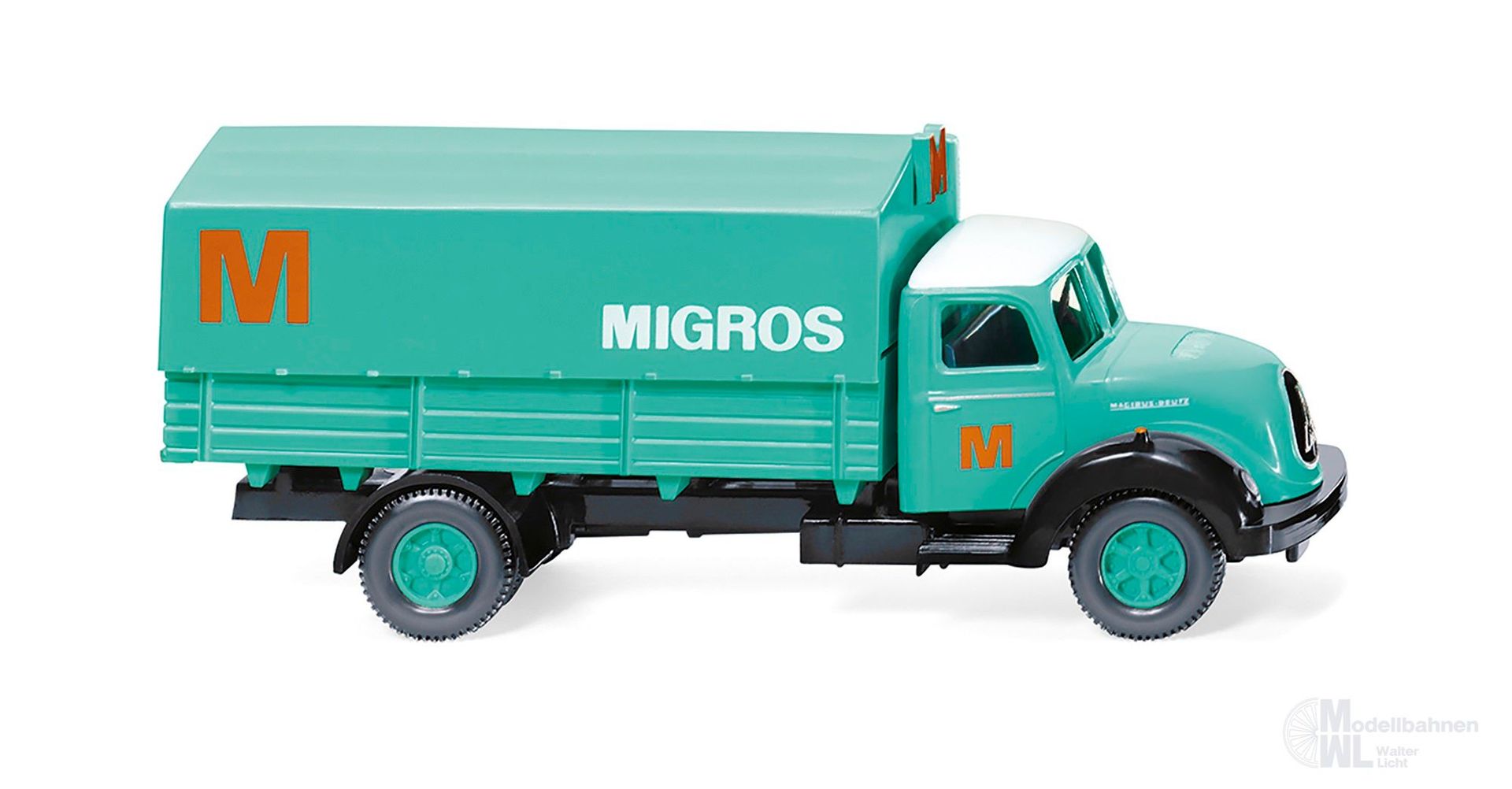 Wiking 042602 - Pritschen-Lkw Magirus Sirius mit Plane Migros H0 1:87 Wiking 042602 - Pritschen-Lkw Magirus Sirius mit Plane Migros H0 1:87