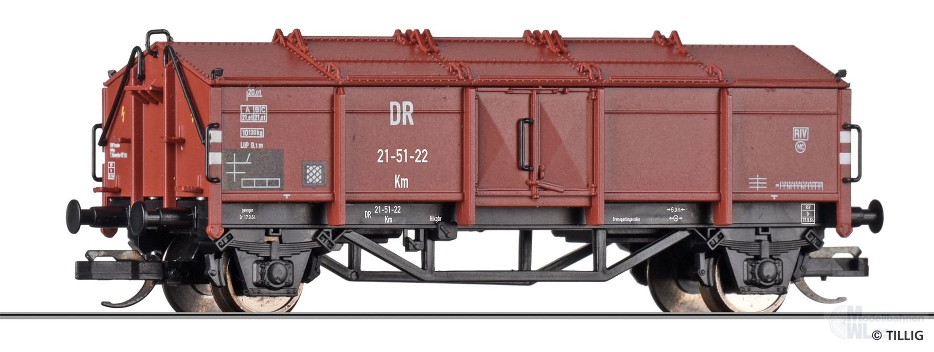 Tillig 95580 - Klappdeckelwagen DR Ep.III Km TT 1:120