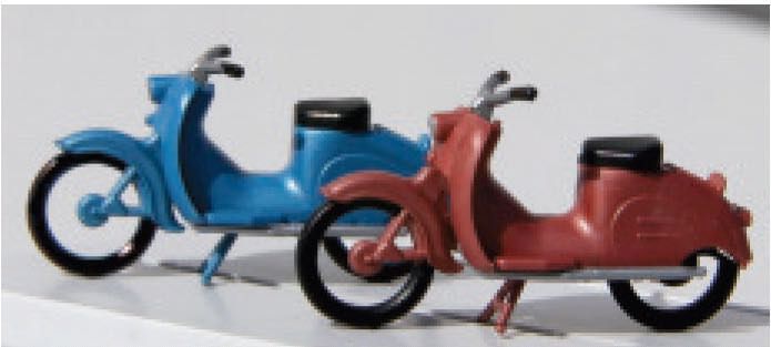 Kres 10050 - Moped Simson KR50 blau und rot 2 Stück H0 1:87