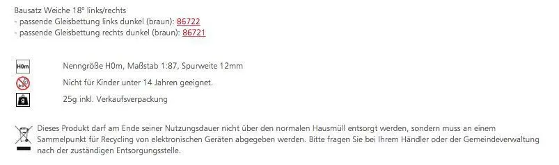 Tillig 85640 - Bausatz Weiche 18° links/rechts H0m