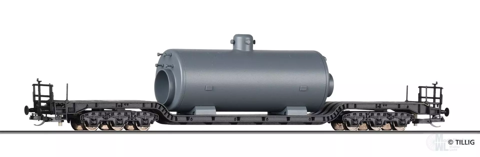 Tillig 95017 - Tiefladewagen DB Ep.III SSt 49 mit Dampfkessel TT 1:120