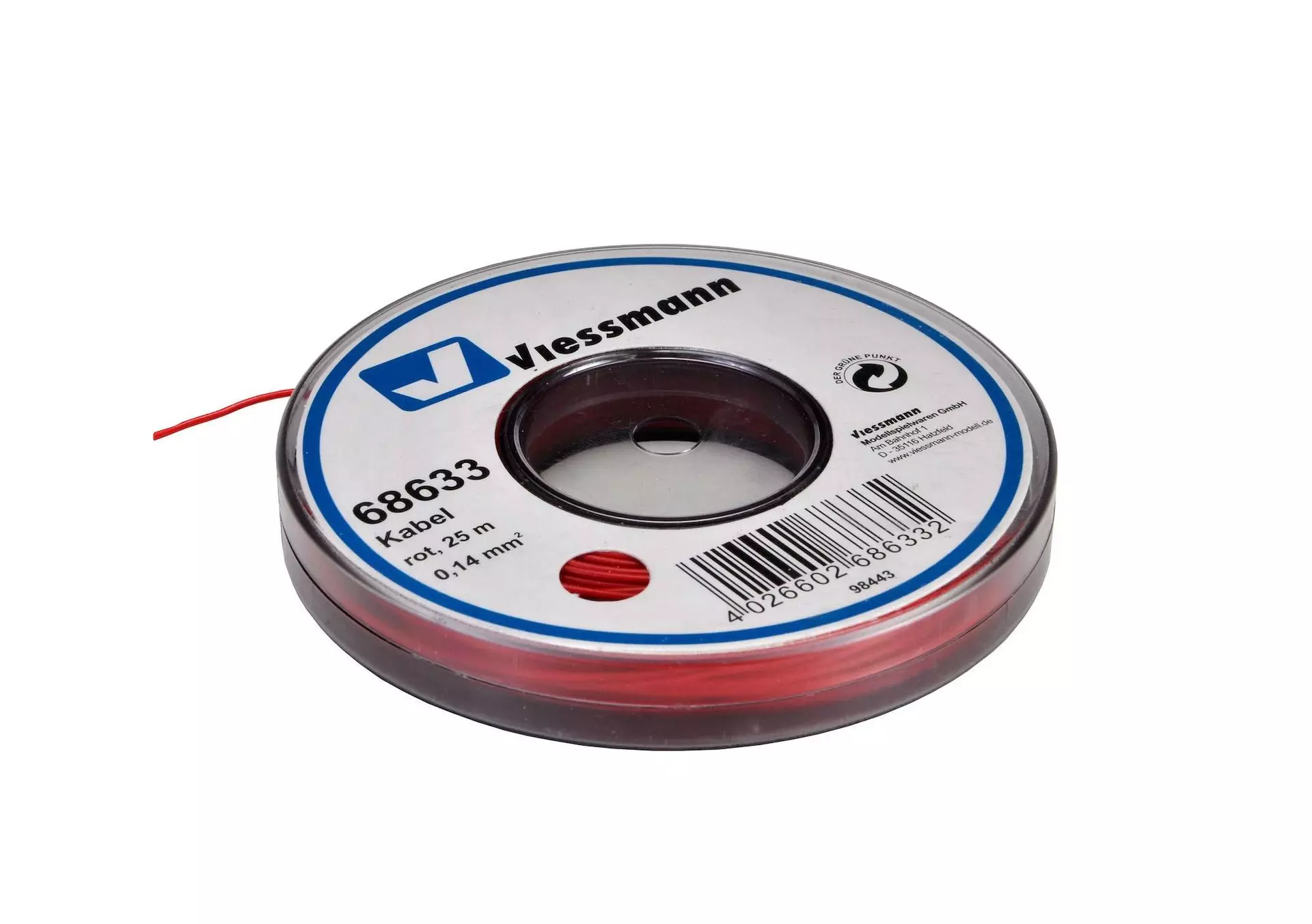 Viessmann 68633 - Kabel auf Abrollspule 0,14mm rot 25 Meter