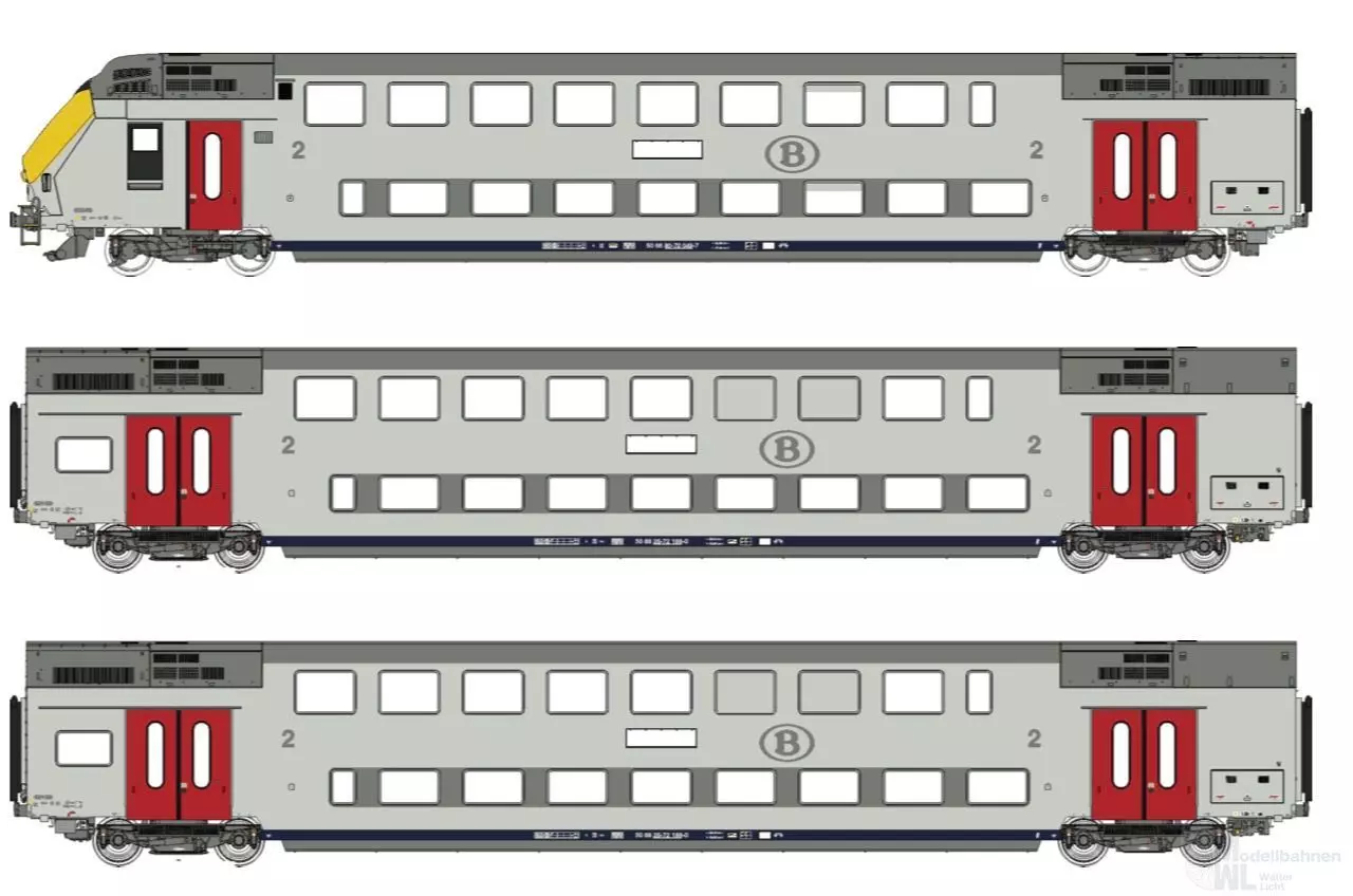 LS Models 43101DC - Doppelstockwagen Set SNCB Ep.V M6 BDX+B+B 3.tlg. H0/GL