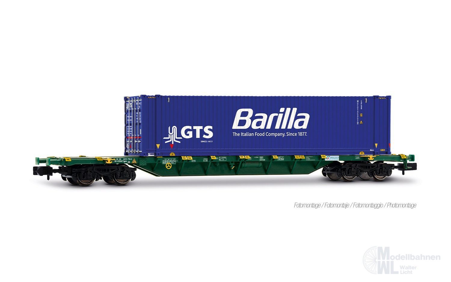 Arnold 6743 - Containertragwagen Mercitalis Intermodal Ep.VI Container Barilla N 1:160