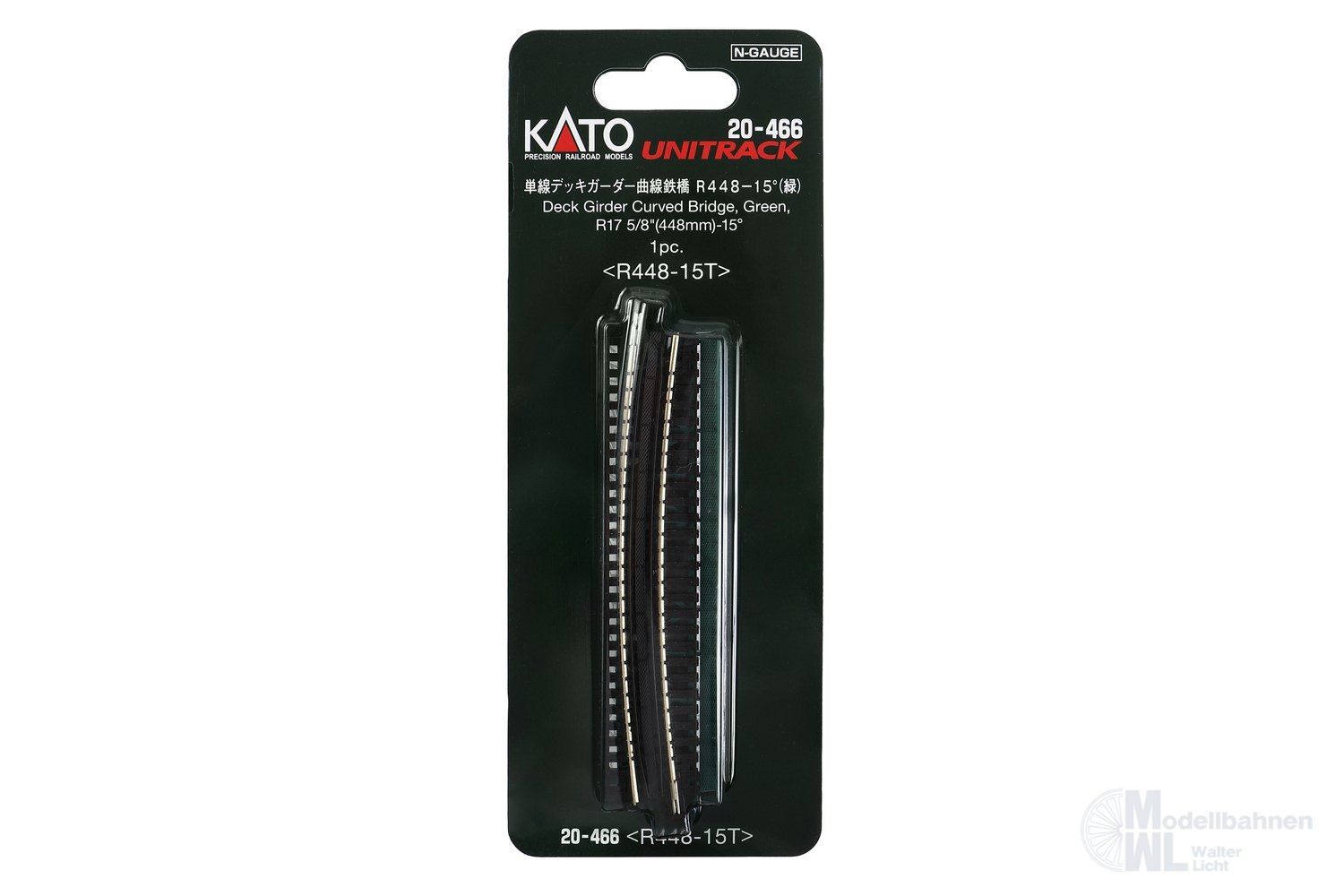 Kato 20-466 - Blechträgerbrücke gebogen R448mm 15° Grün Geländer innen N 1:160 Kato 20-466 - Blechträgerbrücke gebogen R448mm 15° Grün Geländer innen N 1:160