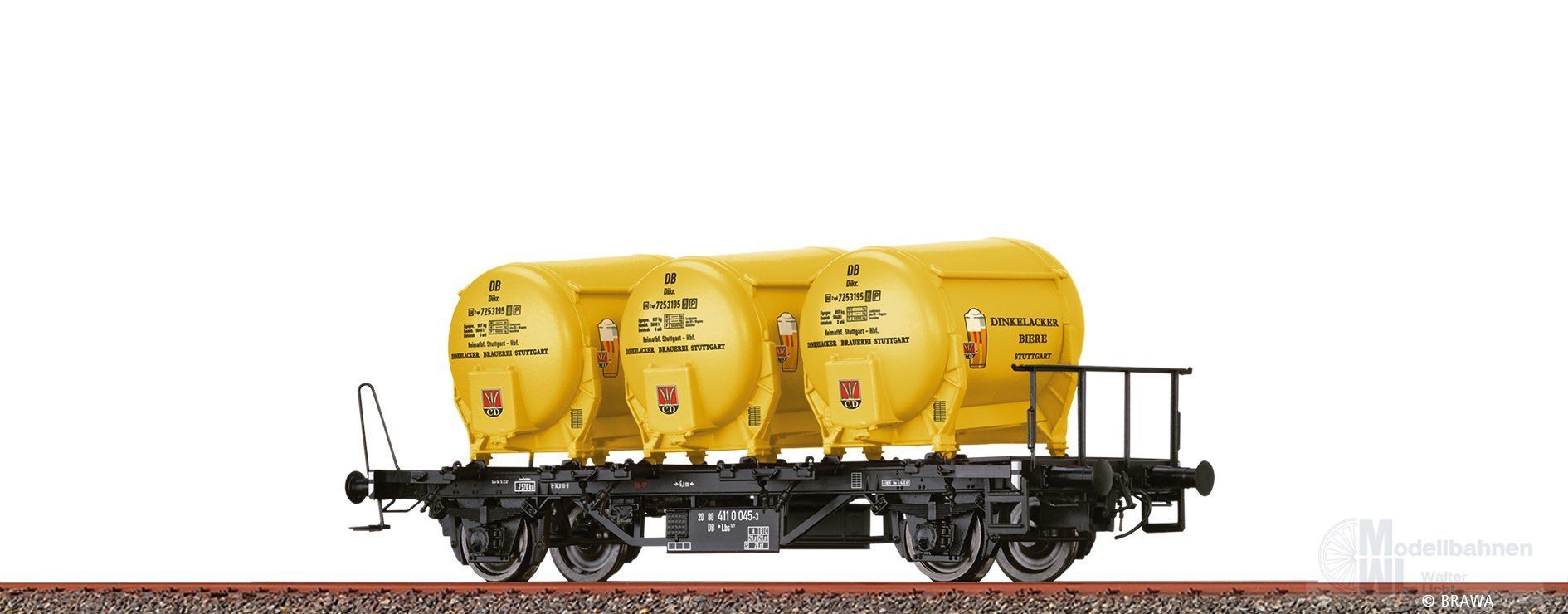Brawa 50608 - Behältertragwagen DB Ep.IV Lbs 577 mit Ddikr 621 Dinkelacker H0/GL Brawa 50608 - Behältertragwagen DB Ep.IV Lbs 577 mit Ddikr 621 Dinkelacker H0/GL