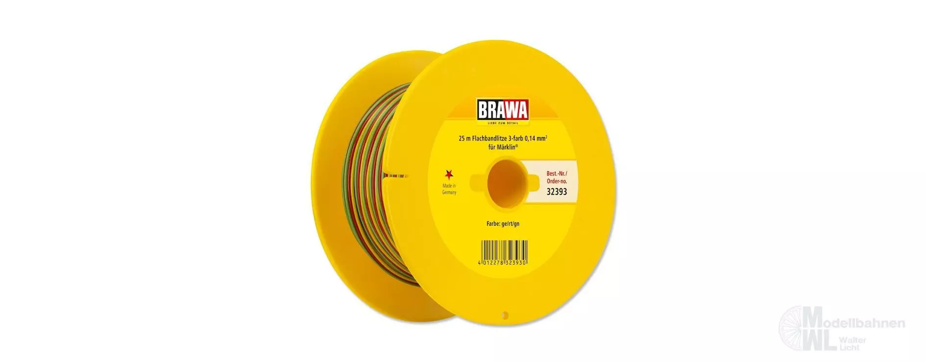 Brawa 32393 - Flachband-Litze gelb/rot/grün 0,14 mm² 25 m Spule