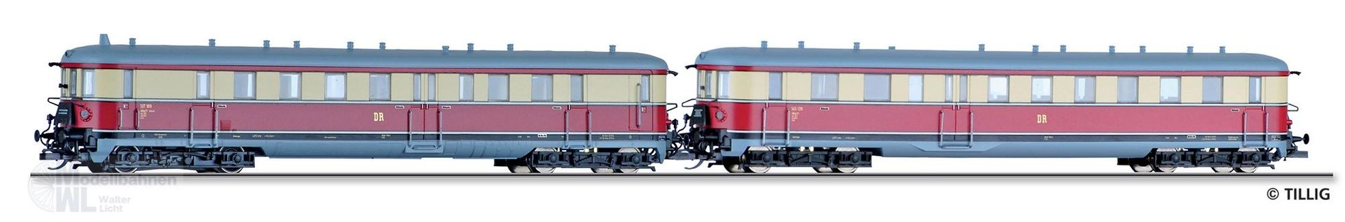Tillig 02857 - Triebwagen VT 137 DR Ep.III mit Steuerwagen TT 1:120
