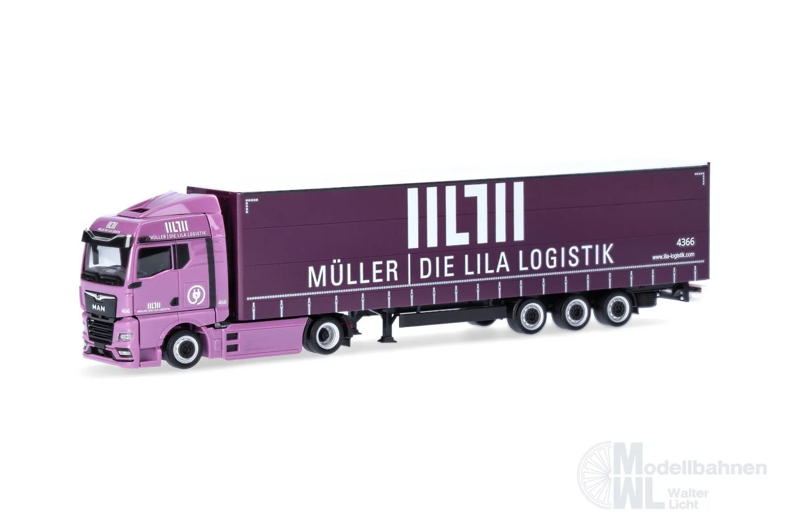 Herpa 320801 - MAN eTGX GM Gardinenplanen-Sattelzug Müller-Die Lila Logistik H0 1:87
