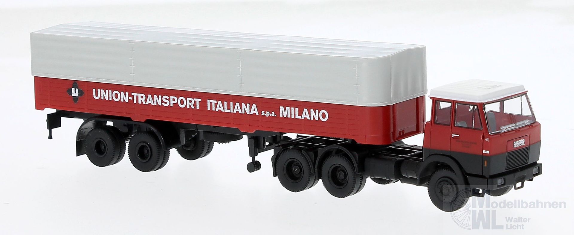 Brekina 82253 - Henschel F221S Pritsche/Plane--SattelzugUnion-Spedition H0 1:87