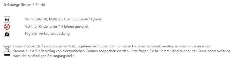 Tillig 08830 - Stellstange (Beutel 5 Stück) H0/GL