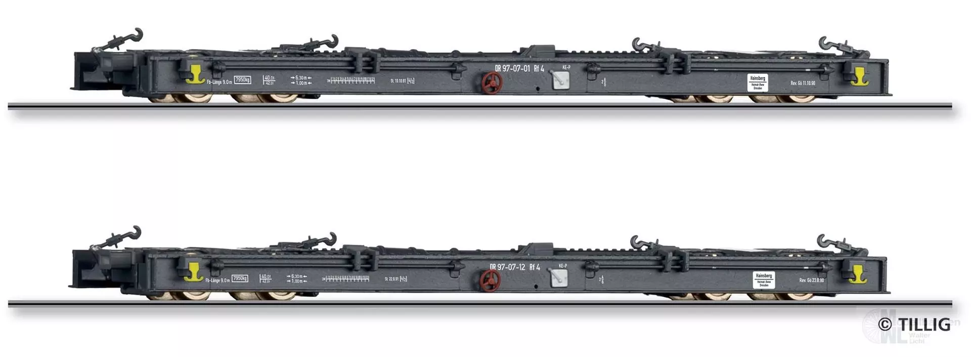 Tillig 05975 - Güterwagen Set DR Ep.III Rollwagen Rf4 2.tlg. H0e