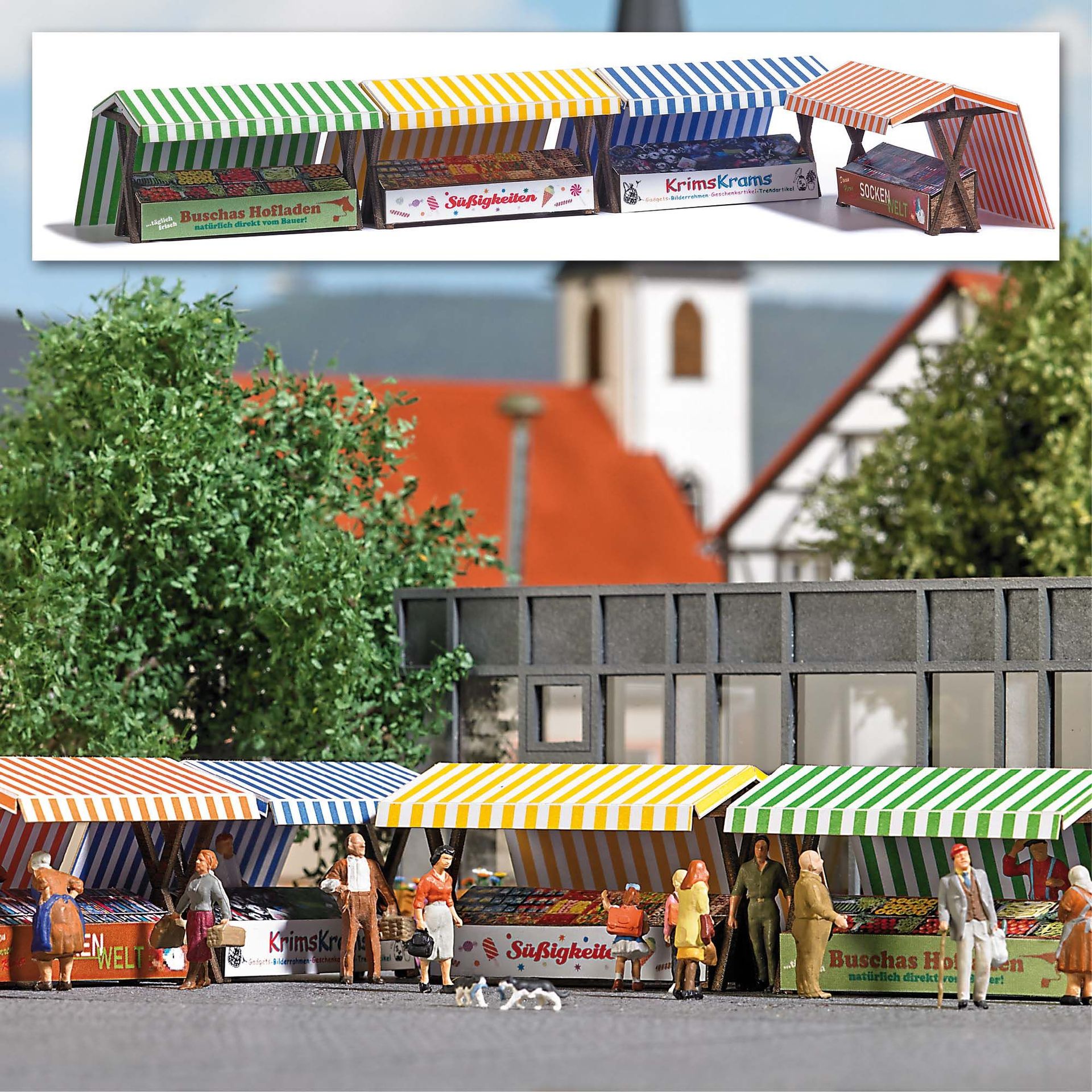 Busch 1824 - 4 Marktstände H0 1:87 Busch 1824 - 4 Marktstände H0 1:87