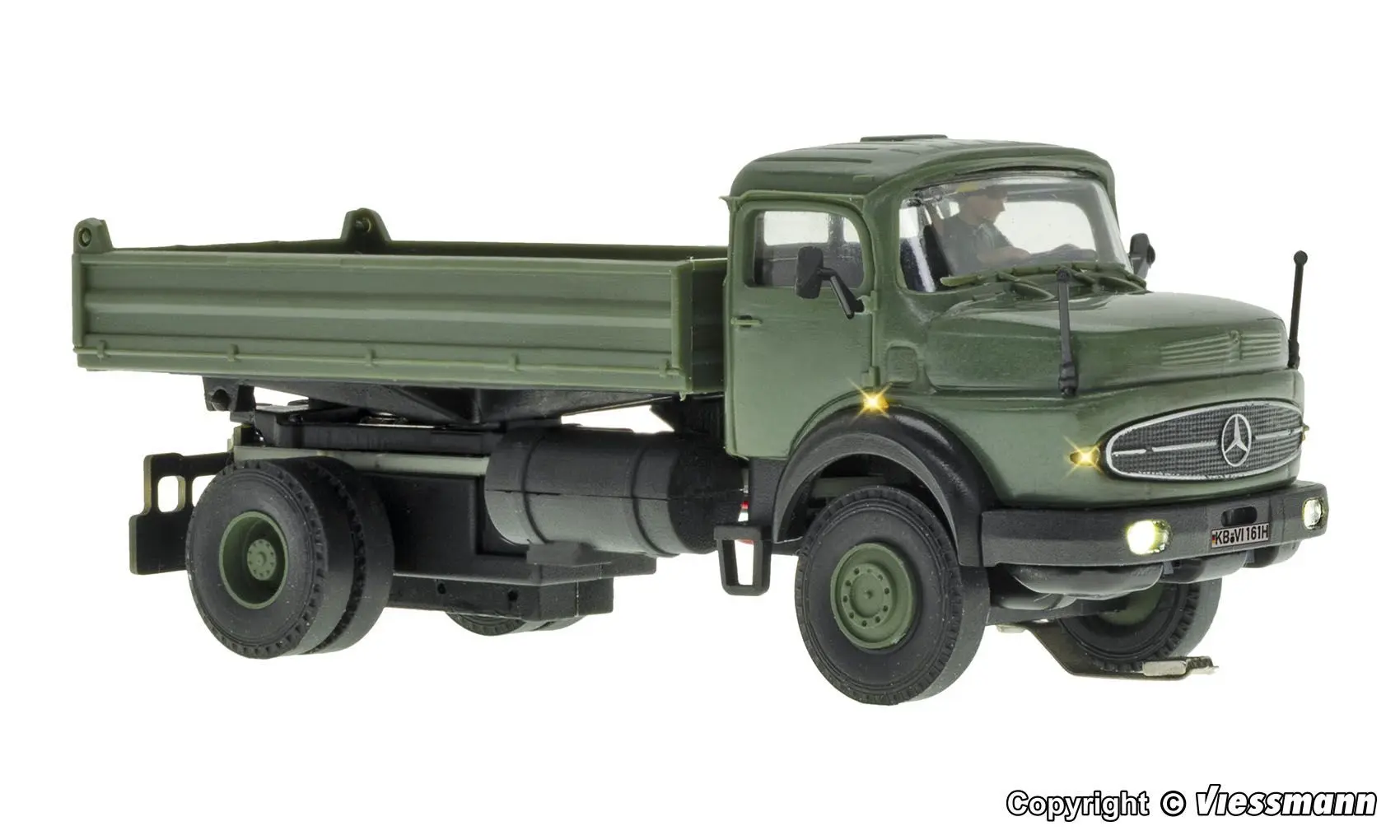 Viessmann 8161 - CarMotion Mercedes-Benz Rundhauber 2-achs mit Kipp-Pritsche Militär H0 1:87