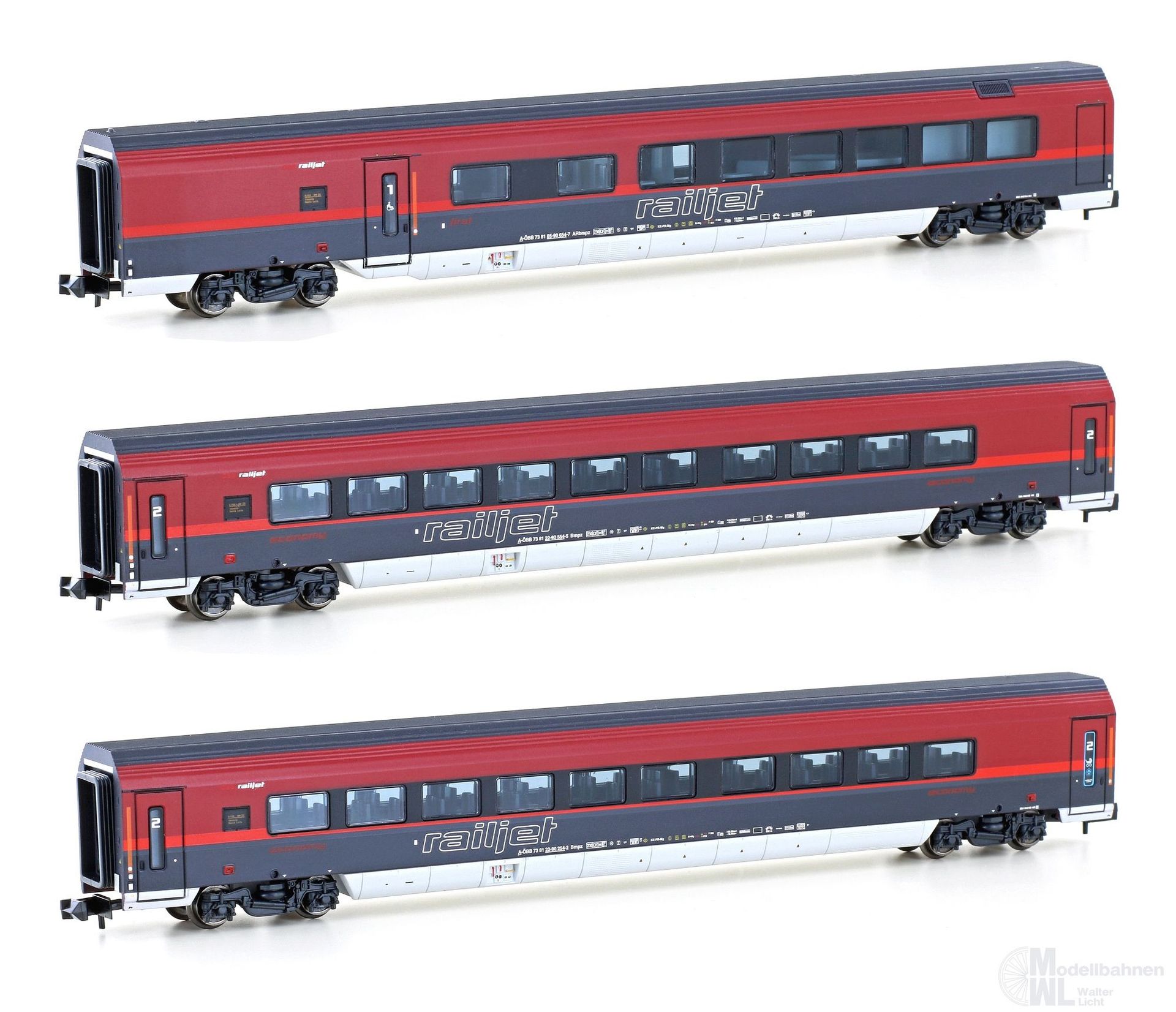 Hobbytrain 25229 - Personenwagen Set ÖBB Railjet Ep.VI 2.tlg. Set 2 N 1:160