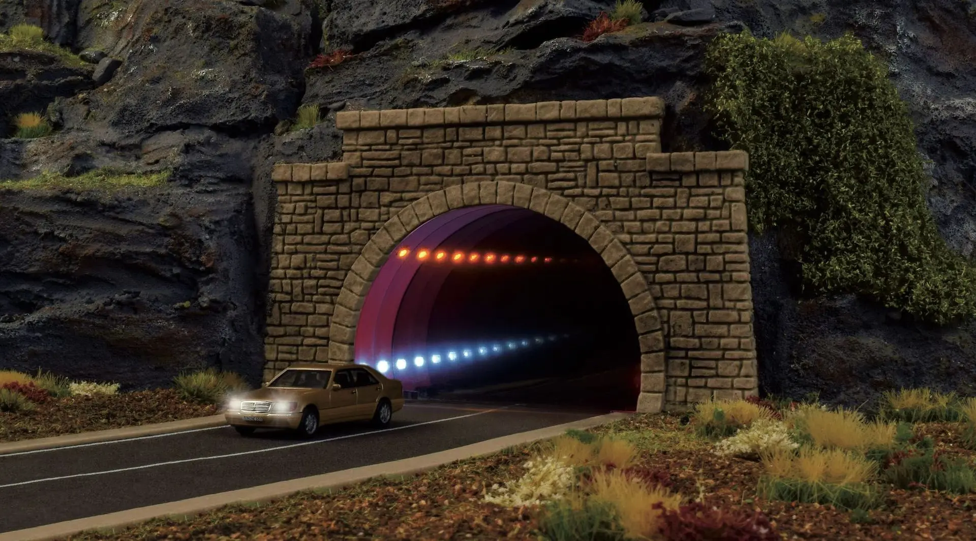 Viessmann 5097 - Straßentunnel klassisch mit LED Spiegeleffekt und Tiefenwirkung H0 1:87