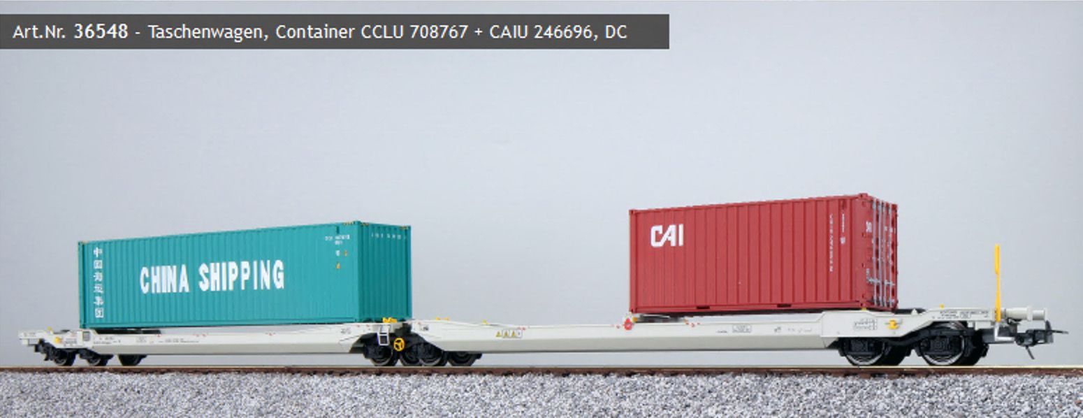 ESU 36548 - Taschenwagen Sdggmrs RN Ep.VI Container CCLU708767 / CAIU246696 H0/GL